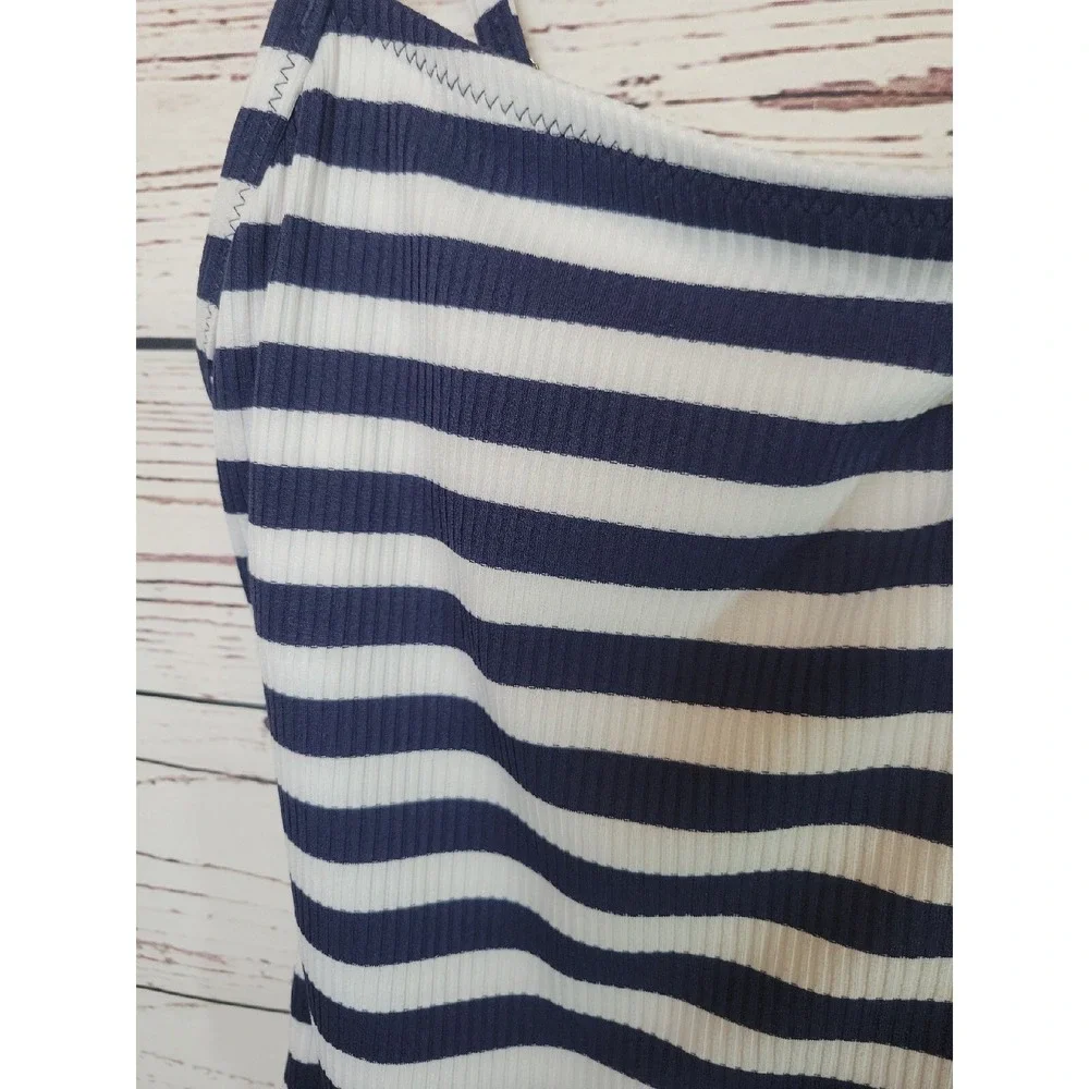 Kona Sol One Piece Swimsuit Nautical Striped Coastal Preppy Navy White Medum